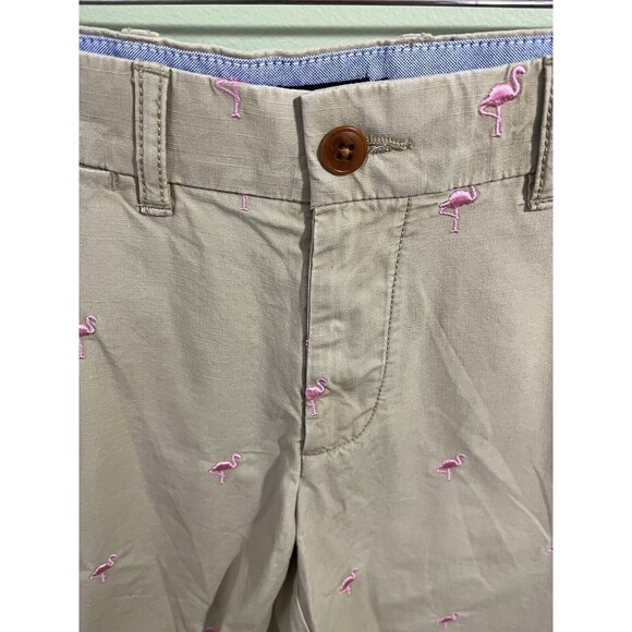 Tommy Hilfiger Women's Bermuda Shorts Tan Pink Embroidered Flamingos Size 29 - Picture 2 of 5